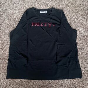 NWOT Merry Christmas Black w Red Lettering Long Sleeve Holiday Typewriter Top